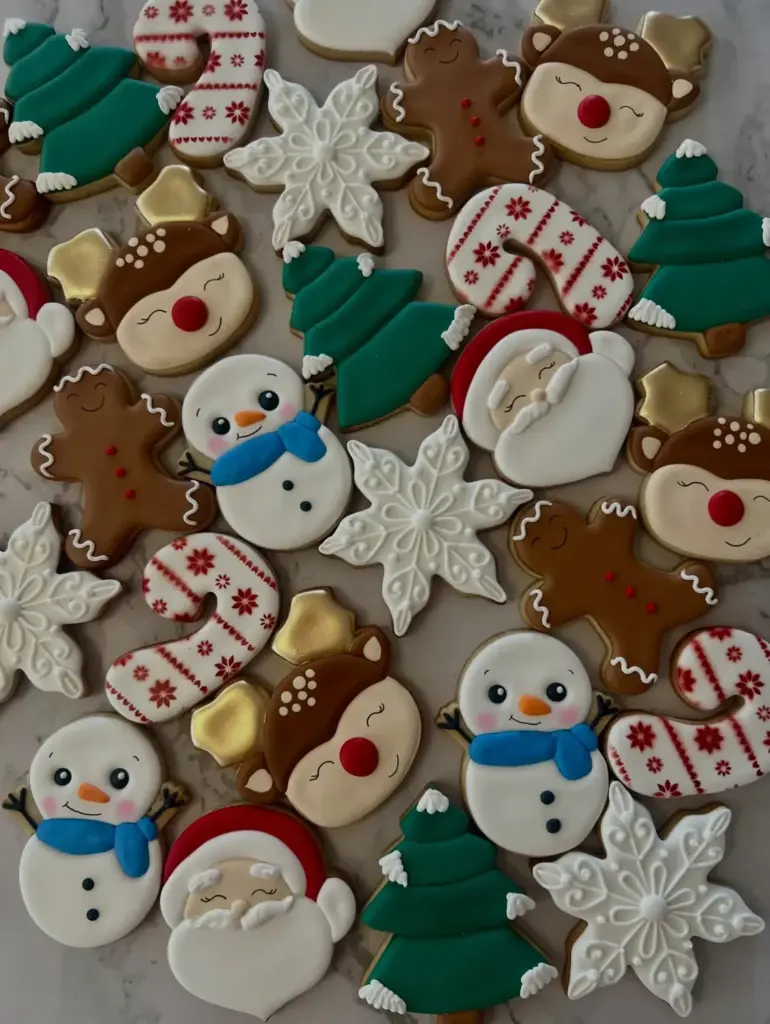Galletas de Navidad con monos de nieve, copos, renos y bastones