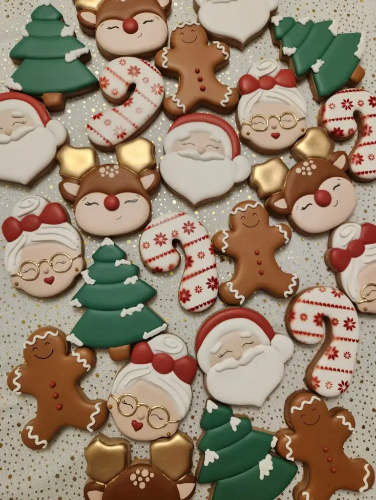 Galletas de Navidad con Viejito Pascuero, renos, árboles y hombres de jengibre